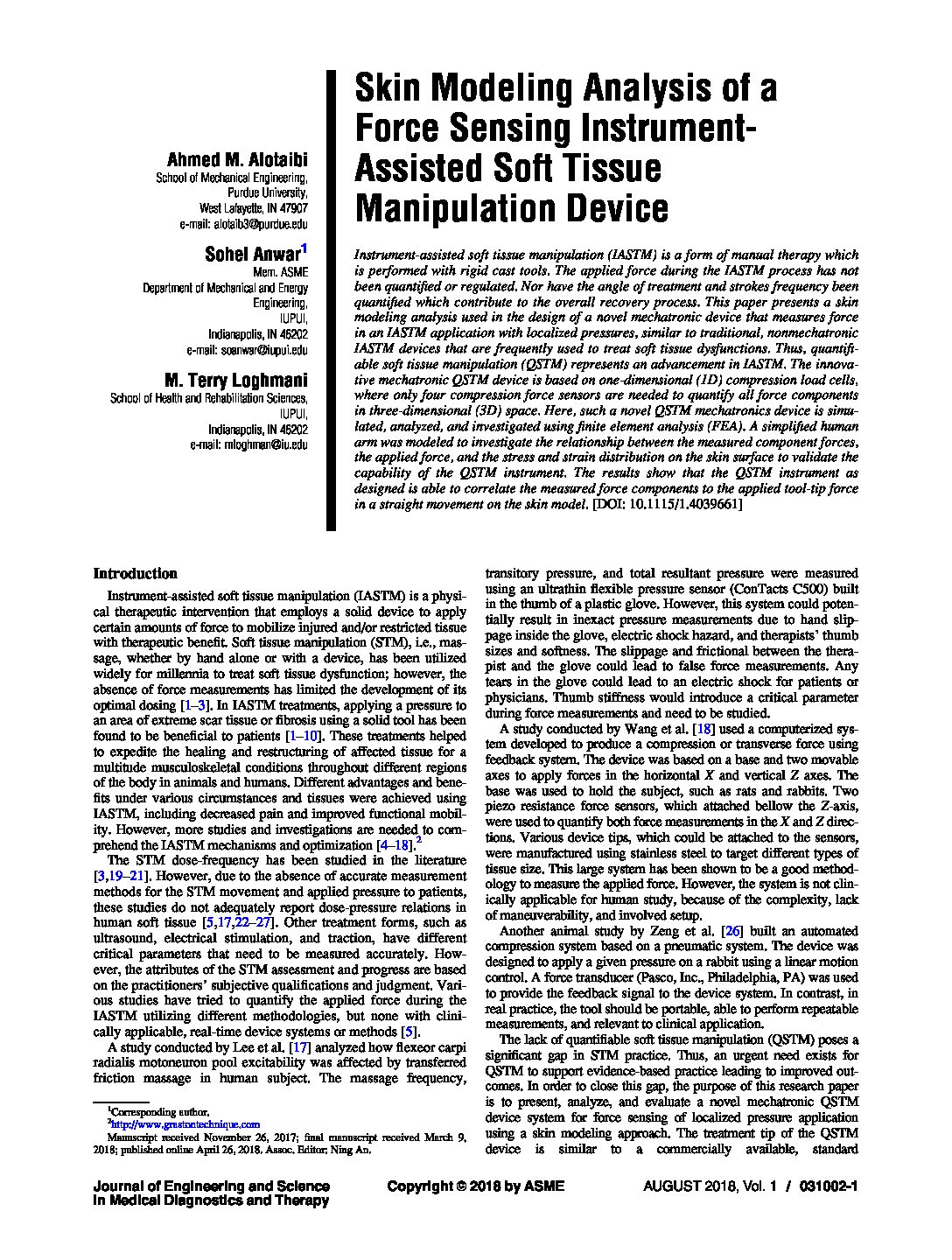 Skin Modeling Analysis of a Force Sensing Instrument- Assisted Soft Tissue Manipulation Device