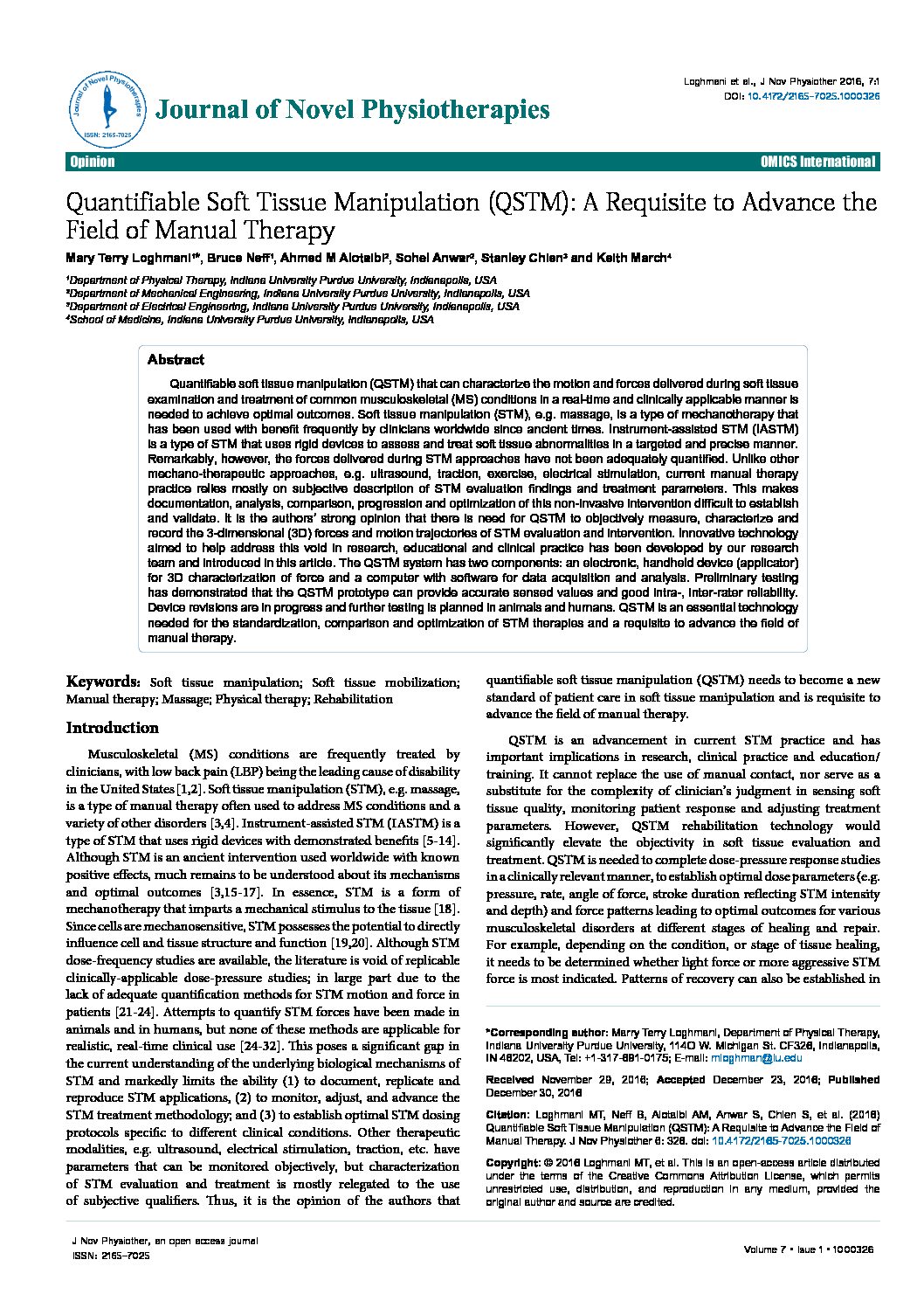 Quantifiable Soft Tissue Manipulation (QSTM): A Requisite to Advance the Field of Manual Therapy